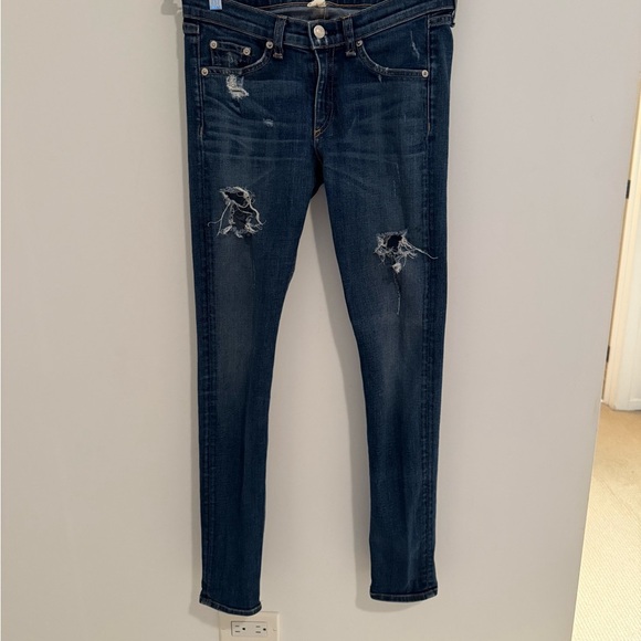 rag & bone Dark Blue Distressed Skinny Jeans - Picture 2 of 6